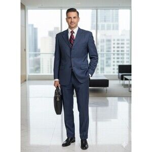 Zillioni Collezioni Super 150s Wool Men Suit Striped Navy Made Italy 42L 36x33